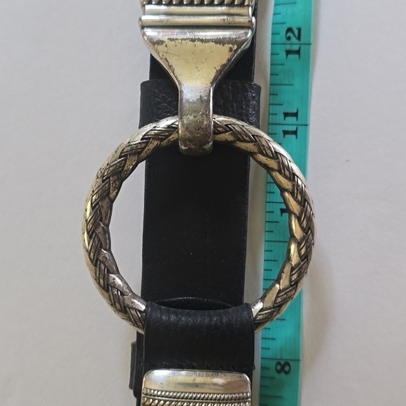 Chico's Womens Black leather Belt Silver Square Pieces Hook loop Closure Sz.42 - Picture 16 of 16